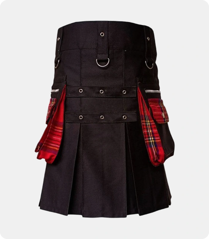 Black-Royal-Stewart-Tartan-utility-kilt-back
