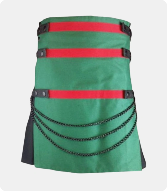 Black-and-Green-Gothic-Kilt-with-Red-Straps