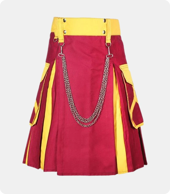 Men's-Maroon-and-Yellow-Hybrid-Kilt