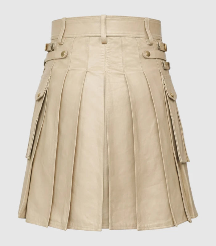 Beige  Cream Leather Kilt Back