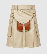Beige  Cream Leather Kilt Front