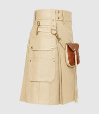 Beige  Cream Leather Kilt Right Side
