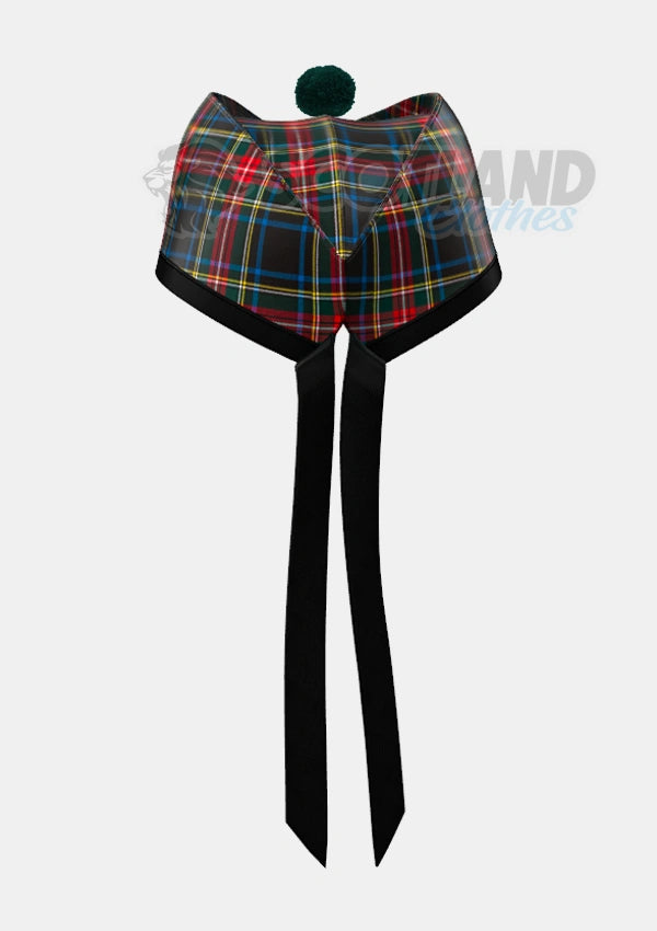 Black Stewart Tartan Glengarry Hat Back