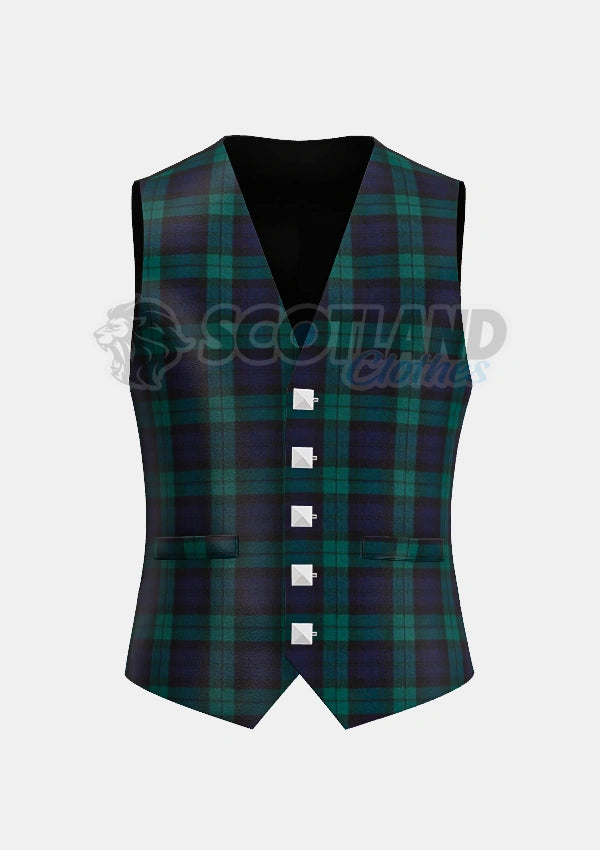 Black Watch Tartan Waistcoat Front