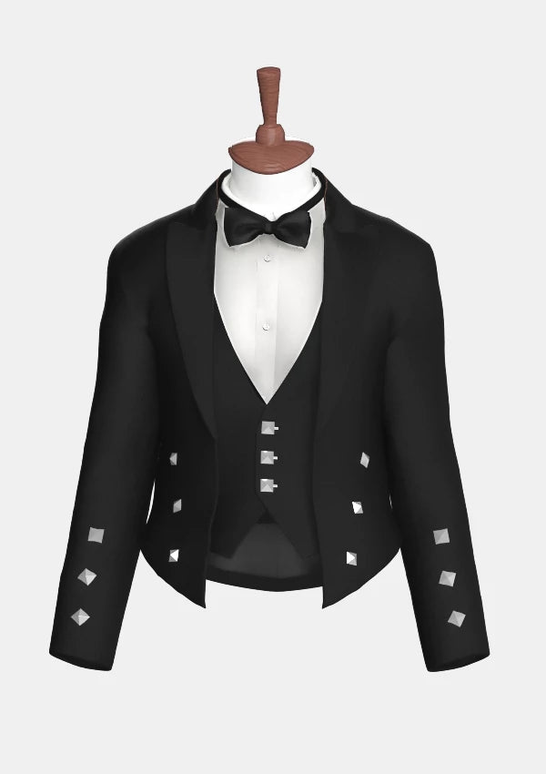 Schwarze Woll Scottish Prince Charlie Jacke	