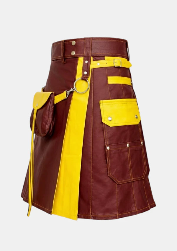 Burgundy_and_Yellow_Leather_Hybrid_Utility_Kilt_Left