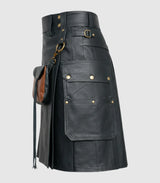 Charcoal Leather Kilt Left Side