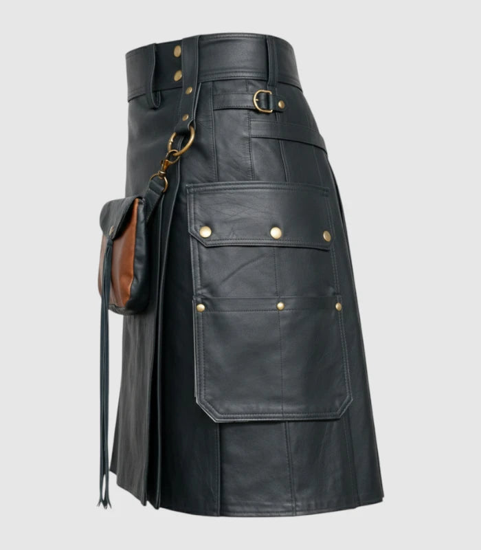Charcoal Leather Kilt Left Side