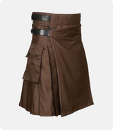 Chocolate Brown Leather Strap Utility Kilt For Active Man Side