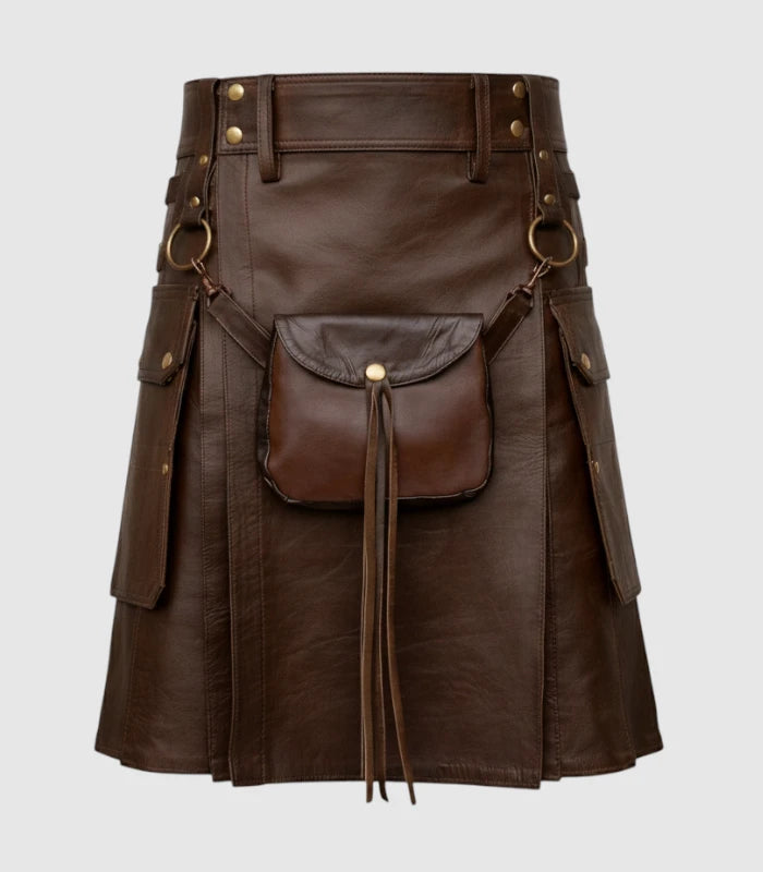 Chocolate Brown Leather Kilt Front