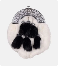 Chrome Celtic Cantle White Rabbit Sporran With 6 Black Fur Tassels