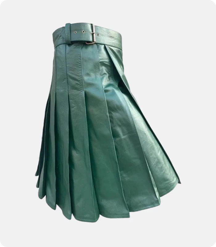 Custom Made Beautiful Green Leather Kilt Side