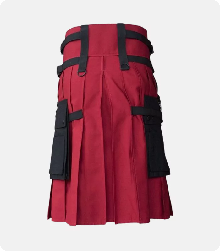 Custom Made Black Red Deluxe Hybrid Utility Kilt Back