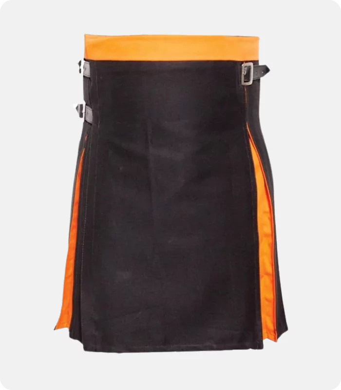 Custom Made Box Pleated Modern Black And Orange Two Kilt