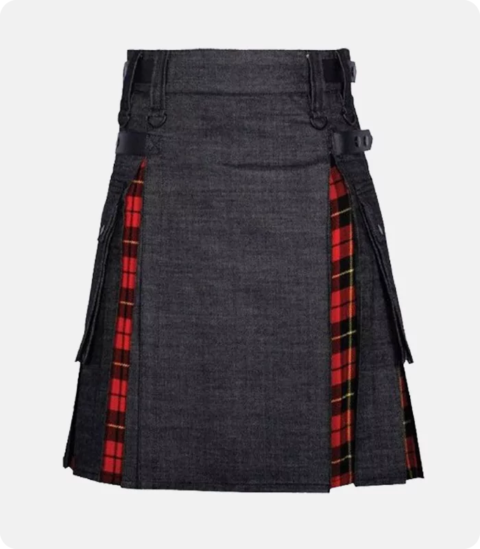 Custom Made Buy Scottish Black Denim Kilt