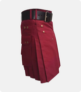 Custom Made Classic Burgundy Utility Kilt Side