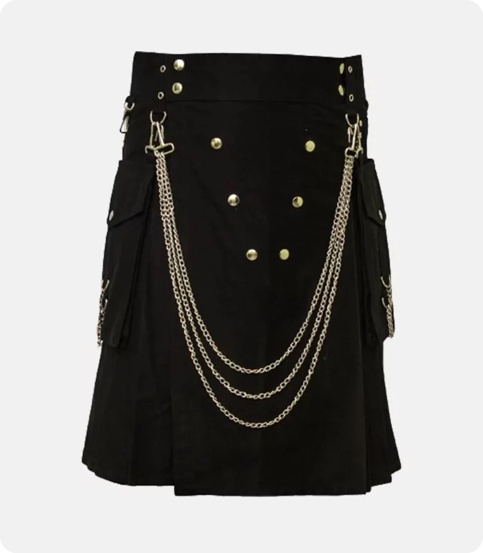 Custom Made Famous Cargo Utility Kilt With Golden Chains