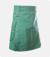 Custom Made Green Utility Kilt With Cargo Pocket Side