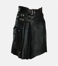 Custom Made Men Black Leather Kilt