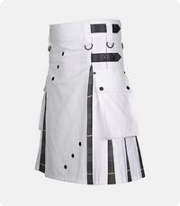 Custom Made Men White Cotton Utility Hybrid Kilt Left Side