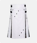 Custom Made Men White Cotton Utility Hybrid Kilt