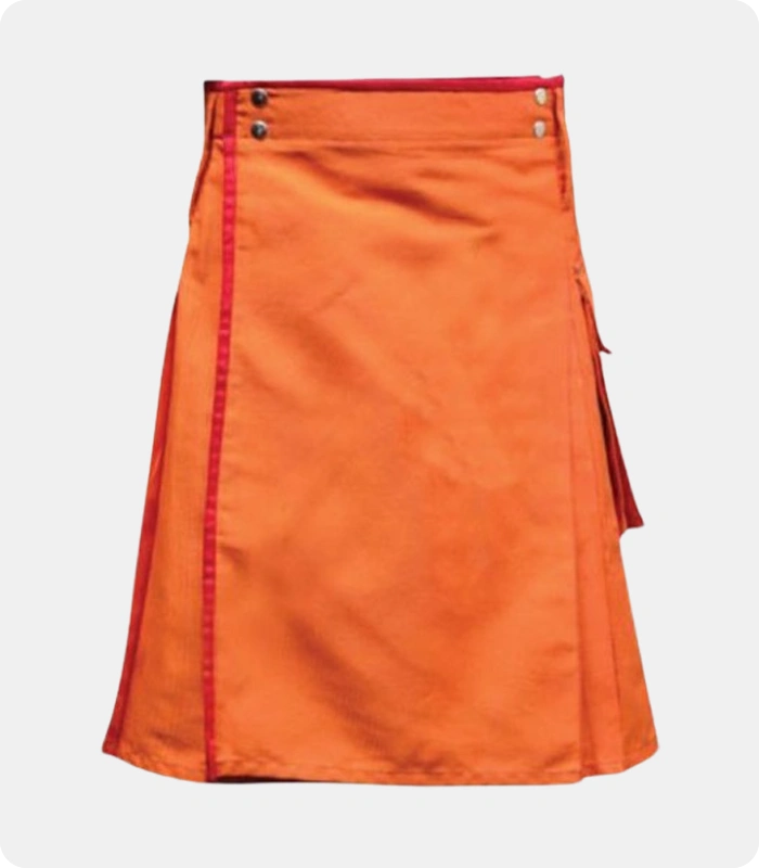 Men's-Orange-Utility Kilt-with-Red-Piping