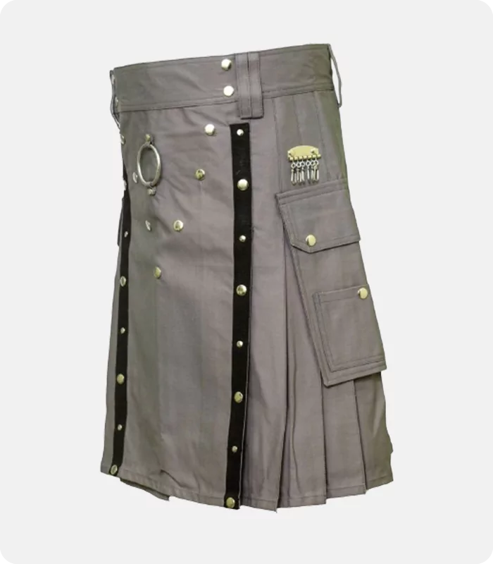 Custom Made Modern Grey Utility Kilt Left Side