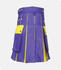 Custom Made Modern Two Tone Kilt Blue and Yellow Back