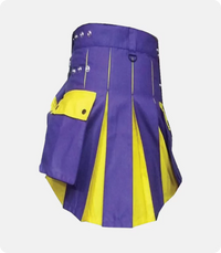 Custom Made Modern Two Tone Kilt Blue and Yellow Left Side