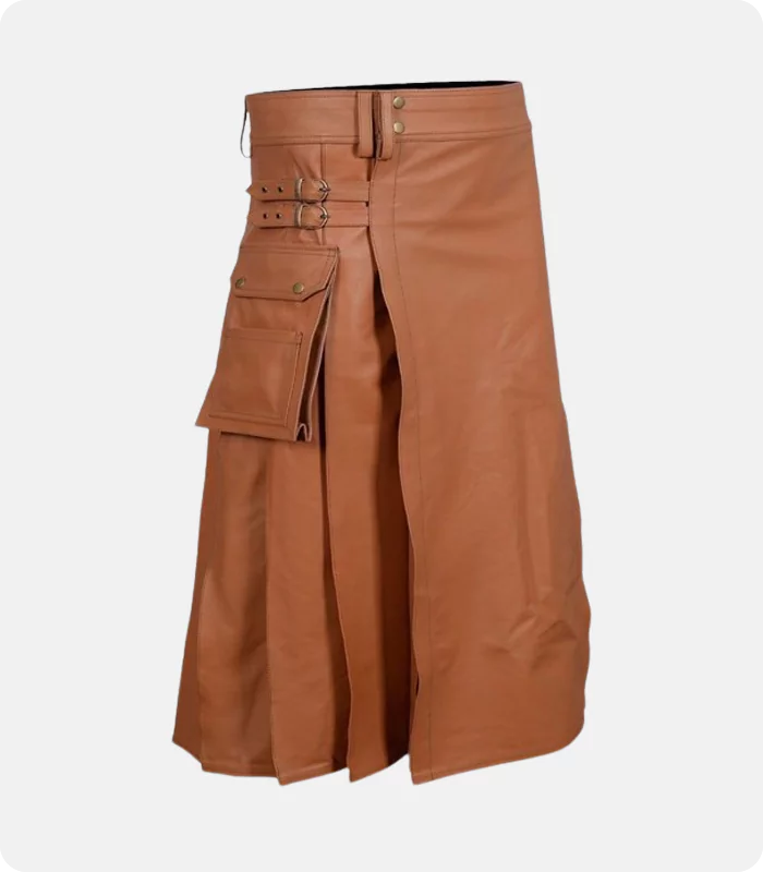 Custom Made Scottish Brown Leather Utility Kilt Right-Side