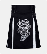 Skull-Embroidery-Black-&-White-Hybrid-Kilt
