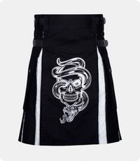 Skull-Embroidery-Black-&-White-Hybrid-Kilt