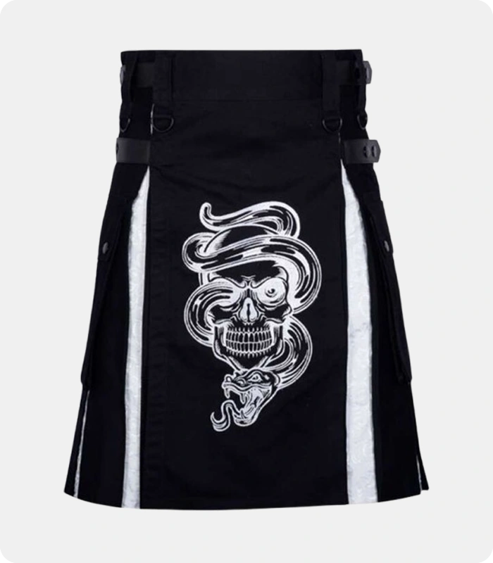Skull-Embroidery-Black-&-White-Hybrid-Kilt