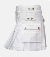 Custom Made Women White Utility Kilt Side