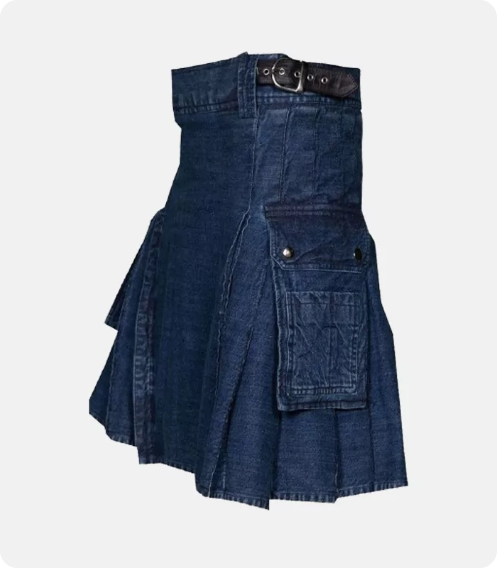 Dark Blue Stylish Denim Kilt Side