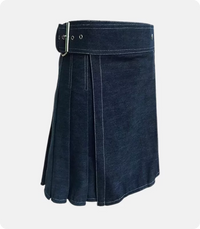 Denim kilt with side buckles Side