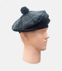 Grey Night Tartan Tam O Shanter Hat Left Side