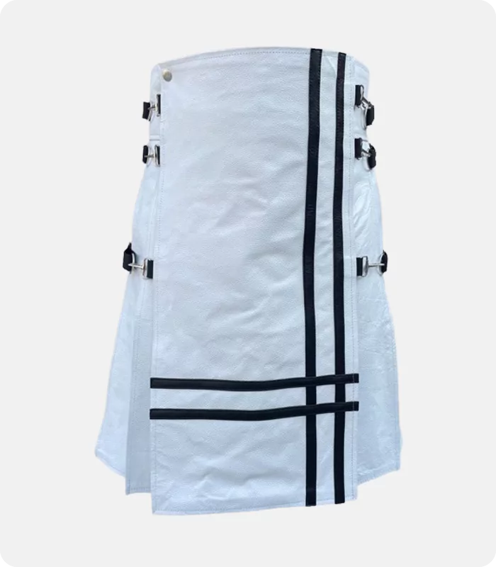 Hand Made Off White Leather Kilt