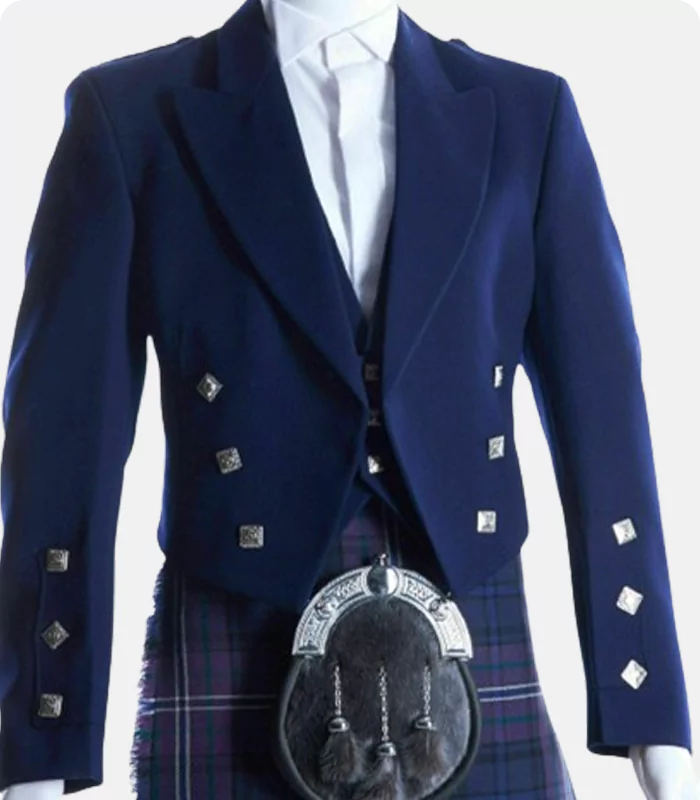 High Quality Scottish Blue Prince Charlie Jacket with Vest Front