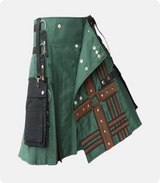 Hunter Green With Brown Medieval Modern Hybrid Kilt Left Side