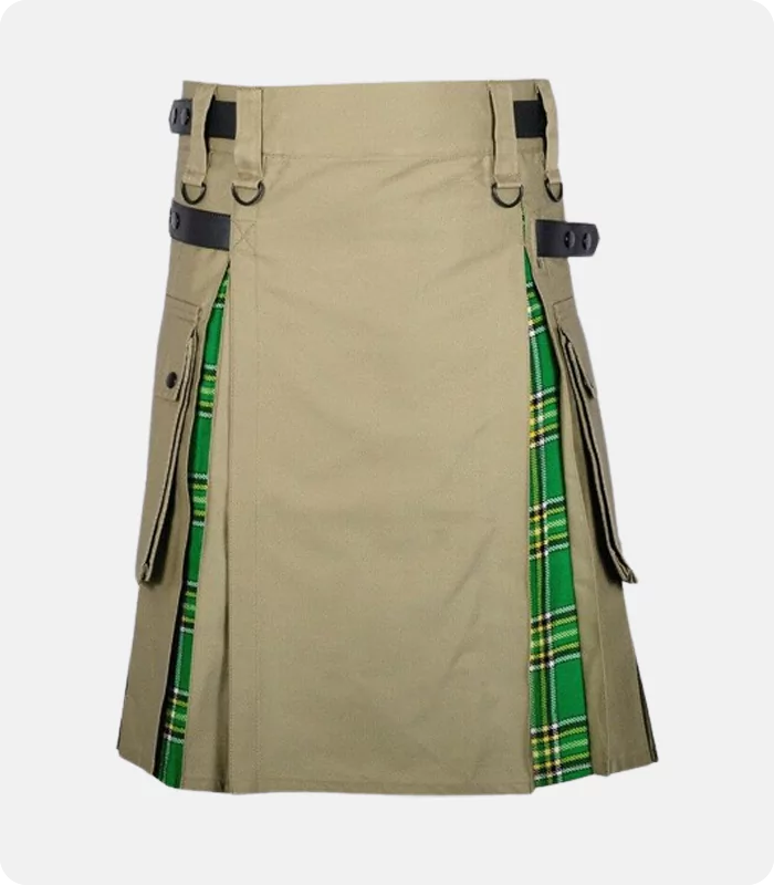 Khaki Irish Tartan  Hybrid Kilt