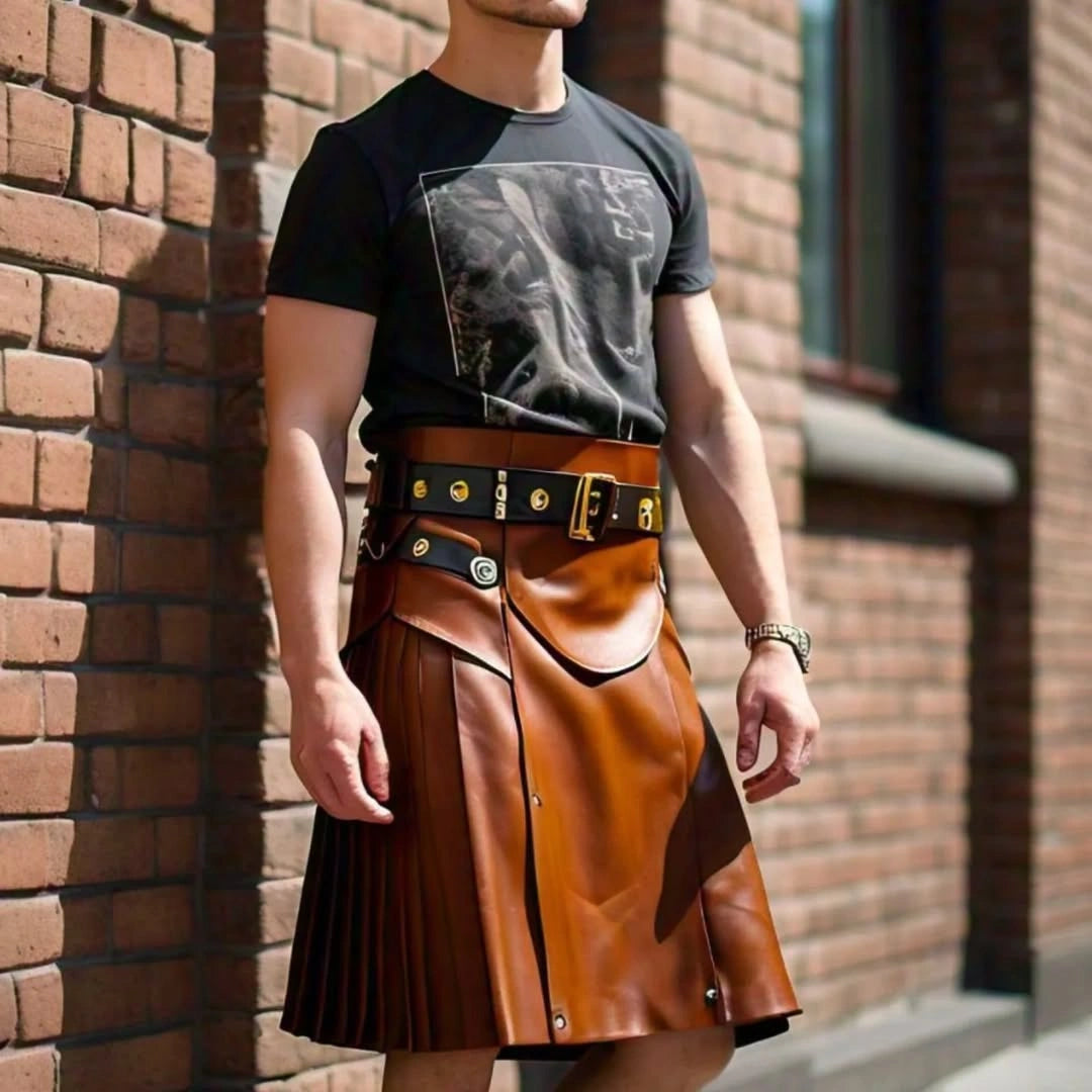 Men's Fashion Leather Kilt