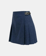 Navy Blue Women Wool Kilt Left Side