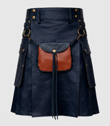 Navy Blue Leather Kilt Front