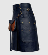 Navy Blue Leather Kilt Left Side