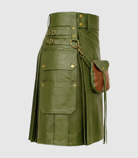 Olive Green Leather Kilt Right Side