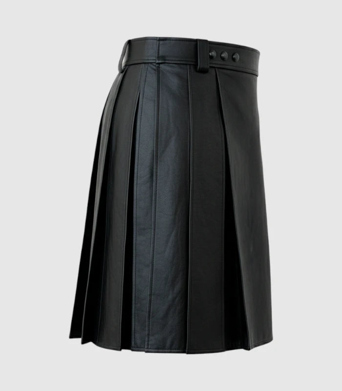 Plain Black Leather Kilt Right Side