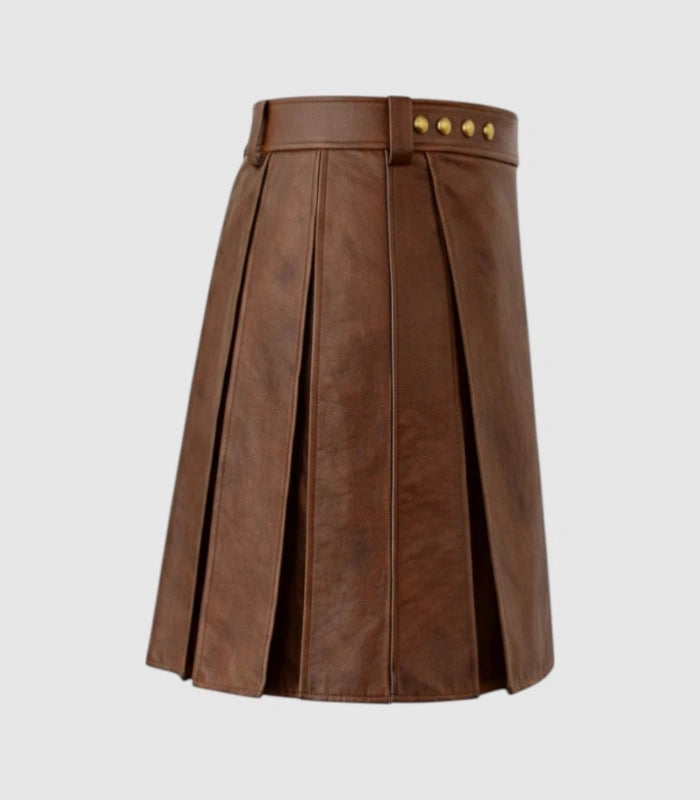 Plain Brown Leather Kilt Right Side