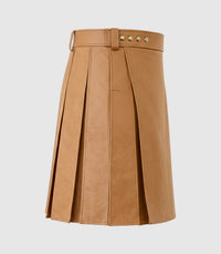 Plain Camel Leather Kilt Right Side