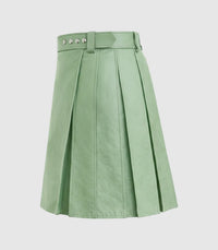 Plain Light Green Leather Kilt Left Side